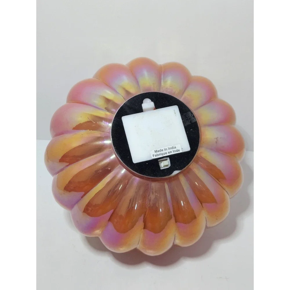 Orange Pink Iridescent Glass Pumpkin Light Up LED Amber Luster Fall Decor 8